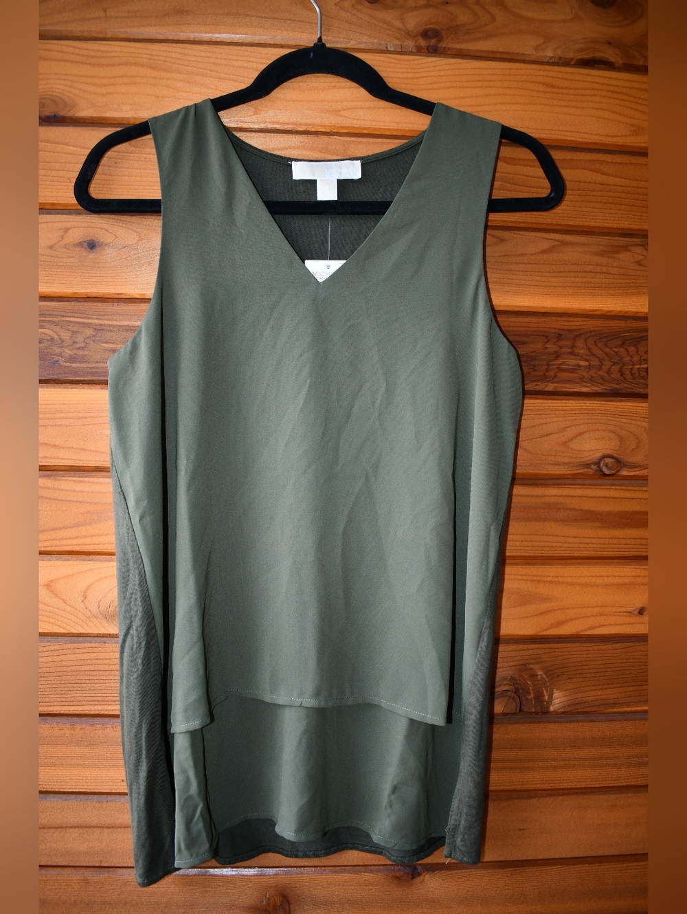 NWT Michael Kors Mixed Media Tiered Tank Top Olive